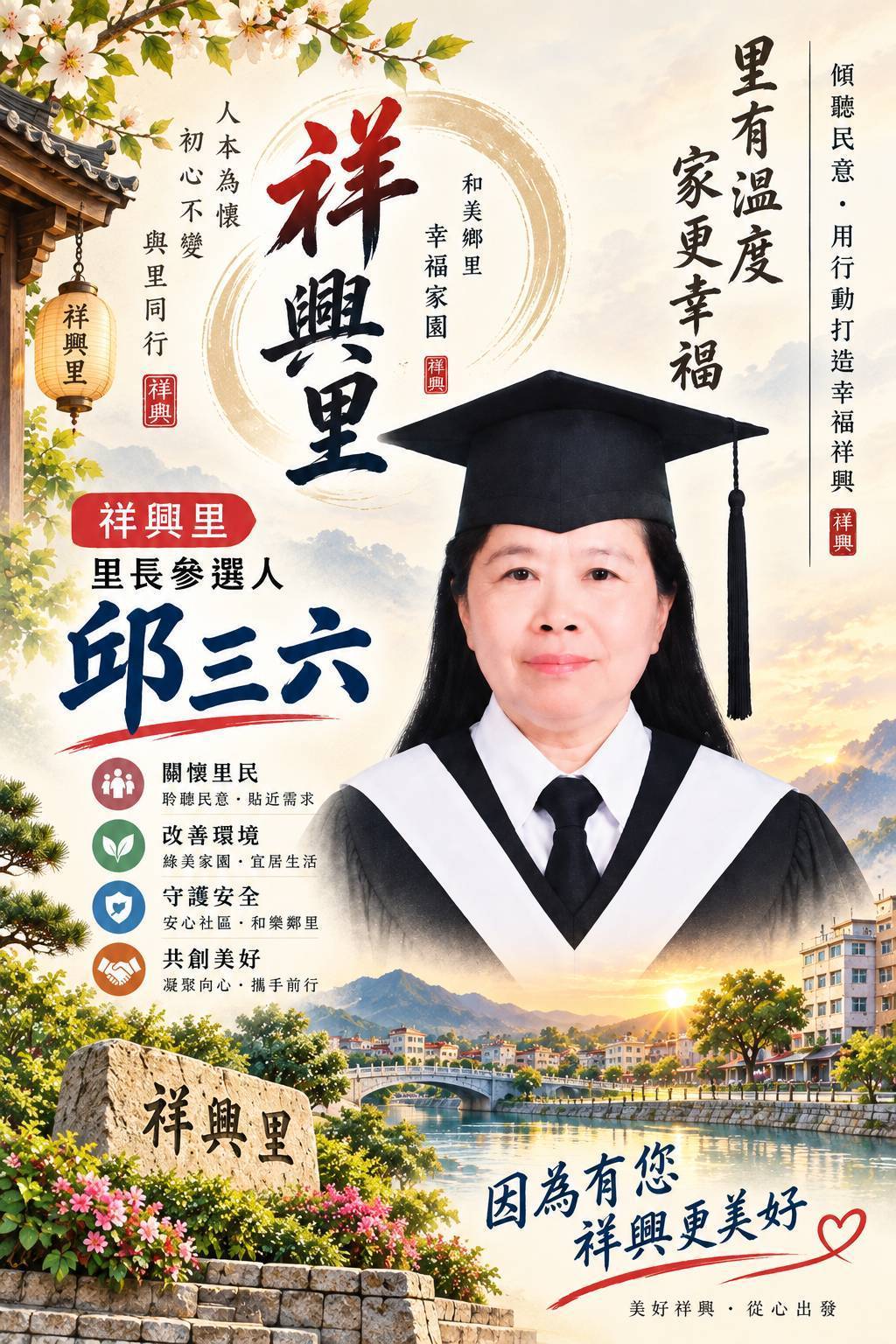 邱三六投入祥興里長選舉　提六大服務承諾：把里民放在心上、把祥興照顧好