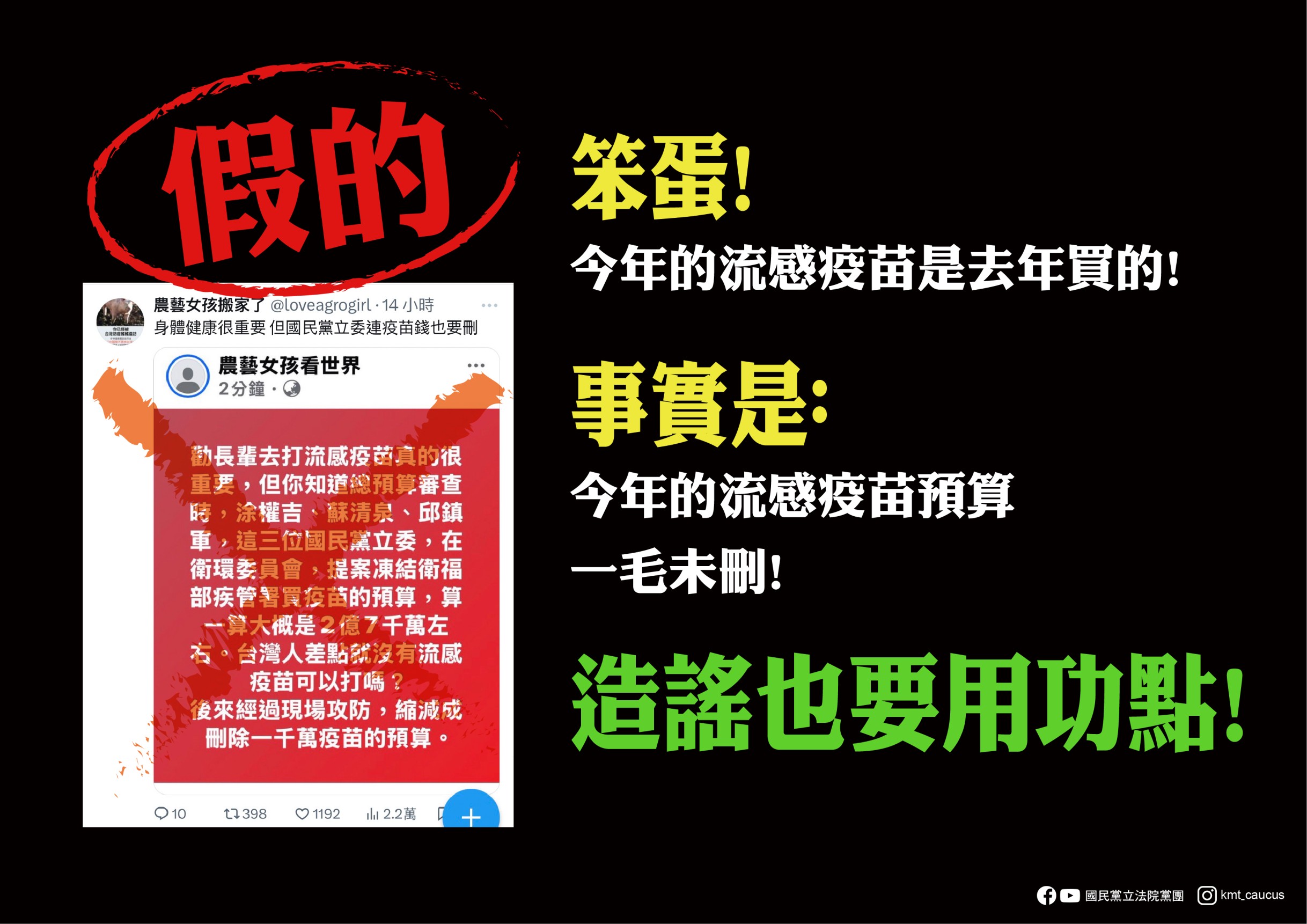 國民黨團駁斥流感疫苗預算刪減謠言 籲政府緊急採購穩定供應