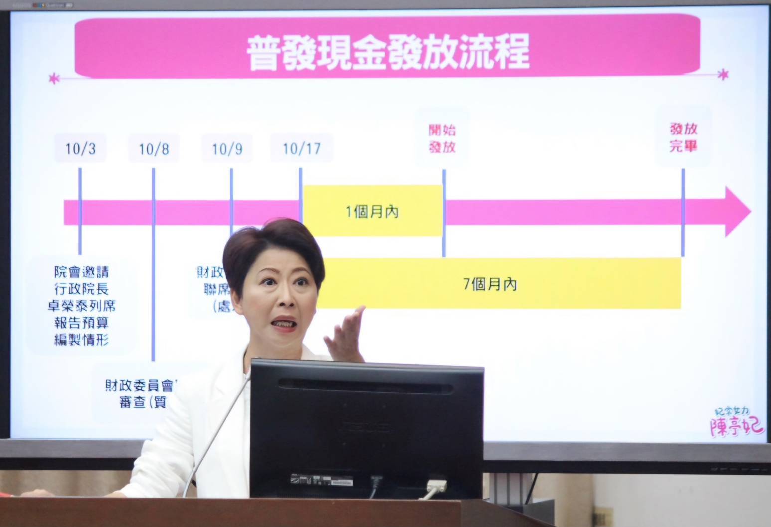 陳亭妃促財政部普發現金與預算審議並行　確保一個月內發放到位